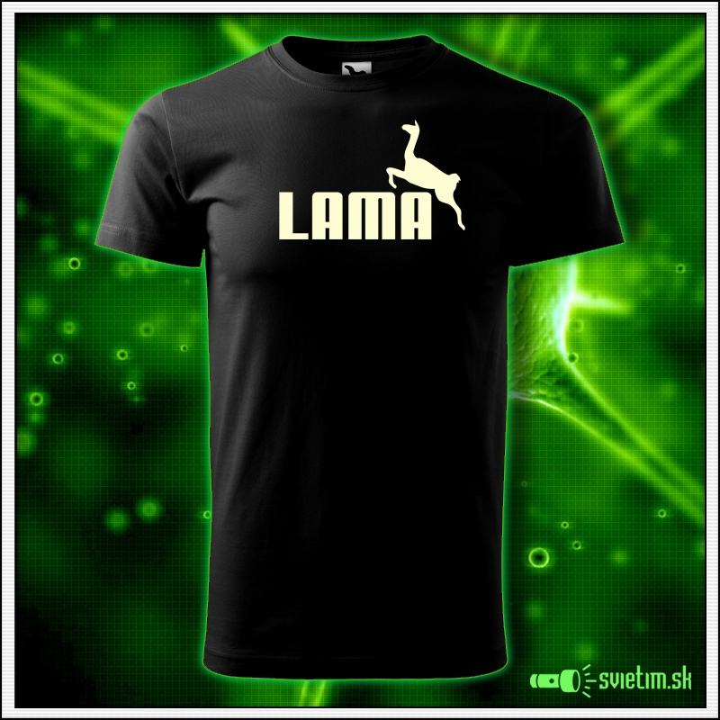 Svietiace unisex tričko Lama, čierne vtipné tričko