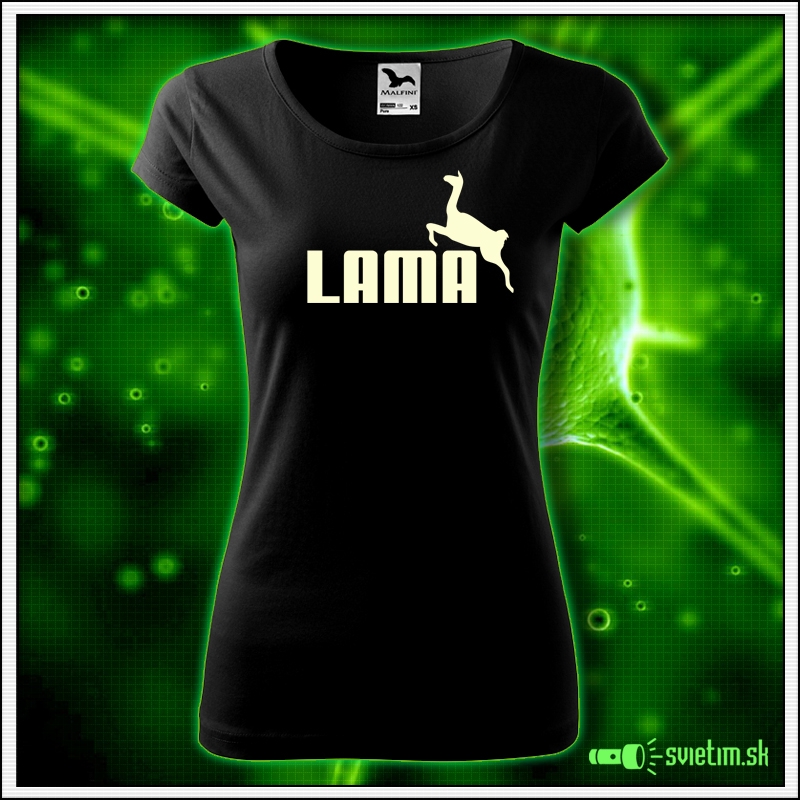 Svietiace dámske tričko Lama, čierne vtipné tričko