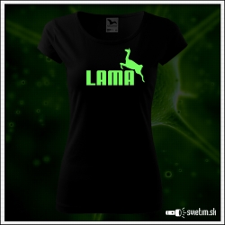 Dámske originálne čierne svietiace tričko Lama