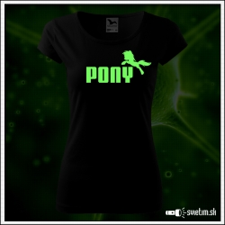 Dámske originálne čierne svietiace tričko Pony