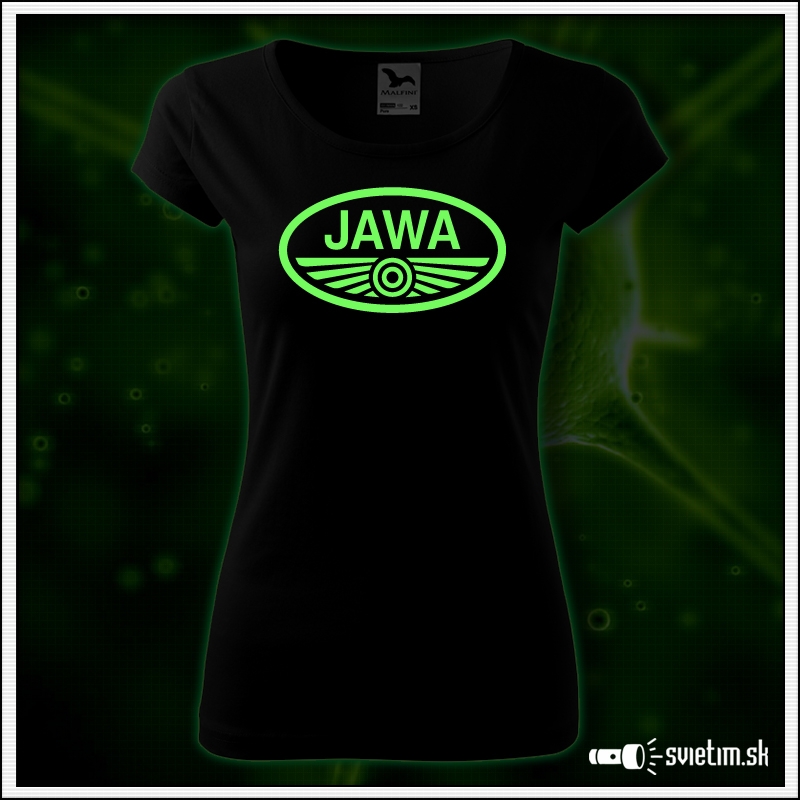Dámske svietiace retro tričko JAWA nostalgický retro darček pre ženu motocyklistku