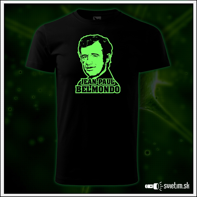 Pánske retro tričko Jean Paul Belmondo so svietiacou fosforovou potlačou a podobizňou Belmonda