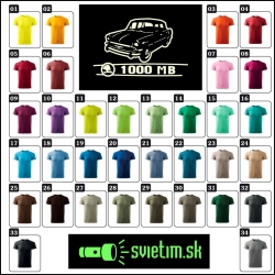 Farebné pánske tričká s motívom Škoda 1000 mb škodovky na tričkách darček k narodeninám