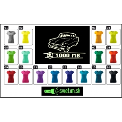 Dámske farebné tričká s retro motívom škodovky a nápisom Škoda 1000 mb.