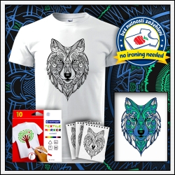antistresová omalovanka vlk mandala zvieratá potlač na tričku biele pánske tričko s vlkom