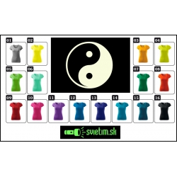 Dámske farebné tričko JIN JANG so svietiacou potlačou JIN A JANGA na tričku s JIN A JANGOM