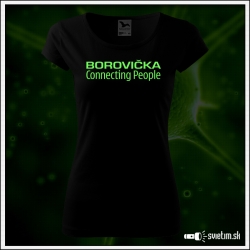 Dámske originálne čierne svietiace tričko s alkoholovým motívom Borovička