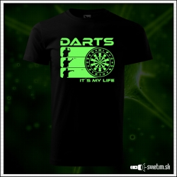 šípkarske svietiace tričko pánske Darts it´s my life textil s tematiokou šípky