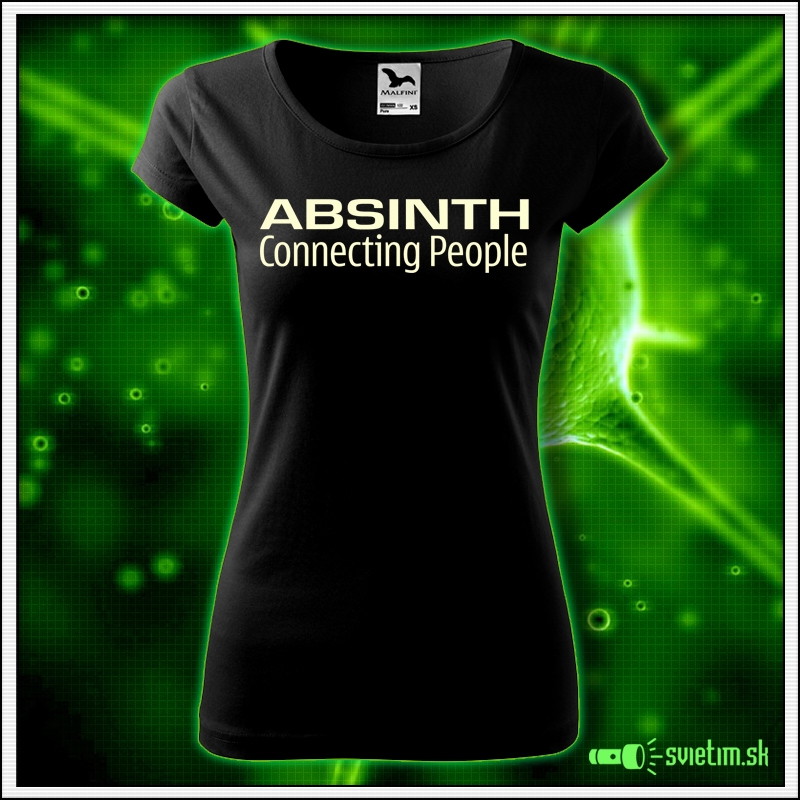 Svietiace dámske alkoholové tričko Absinth, čierne vtipné tričko