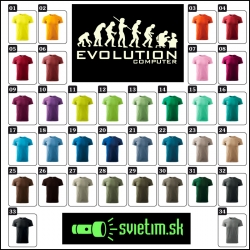 farebné svietiace tričko Evolution computer, vtipné tričká s potlačou