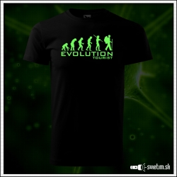 Originálne detské čierne svietiace tričko Evolúcia turistu