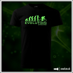 Originálne čierne svietiace tričko s motívom Evolúcia cyklistu