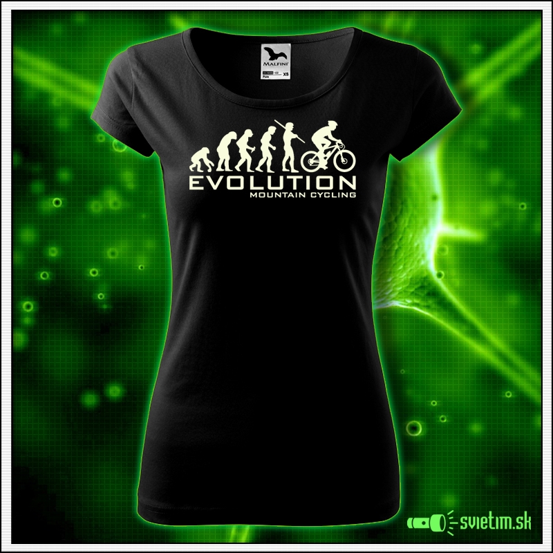 Svietiace dámske cyklistické tričko Evolution mountain cycling, čierne vtipné tričko