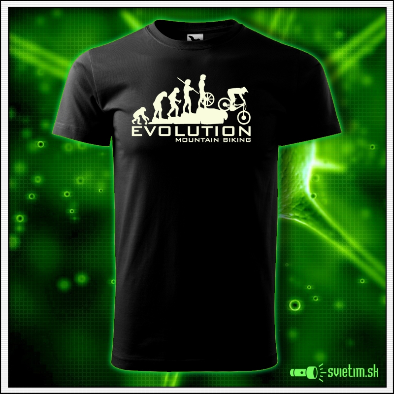 Svietiace unisex cyklistické tričko Evolution Mountain Biking, čierne vtipné tričko
