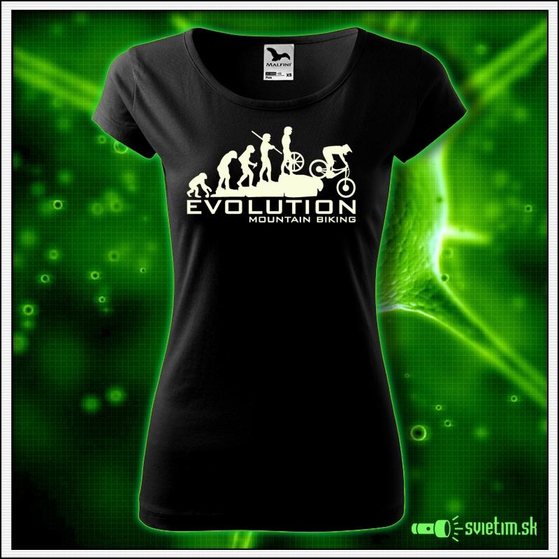 Svietiace dámske cyklistické tričko Evolution mountain biking, čierne vtipné tričko