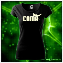 Svietiace dámske tričko Coma, čierne vtipné tričko