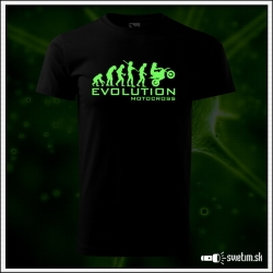Originálne čierne svietiace tričko s motívom Evolúcia motokrosu