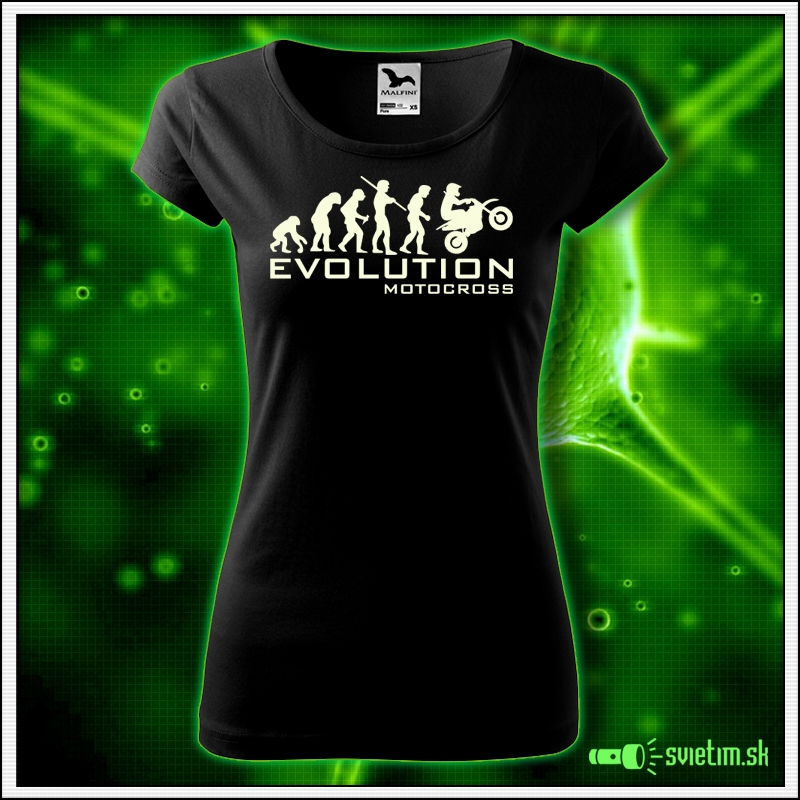Svietiace dámske motocyklistické tričko Evolution motocross, čierne vtipné tričko