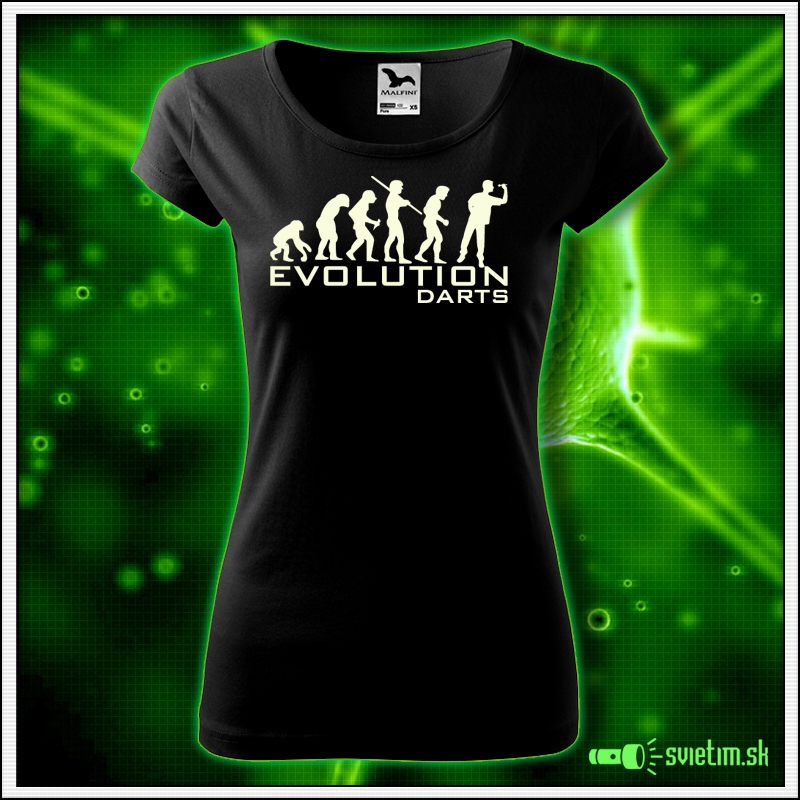 Svietiace dámske športové tričko Evolution darts, čierne vtipné tričko