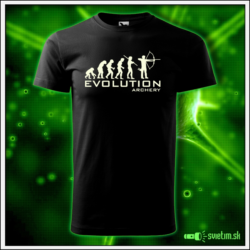 Svietiace unisex športové tričko Evolution Archery, čierne vtipné tričko pre lukostreca