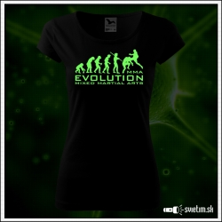 Dámske originálne čierne svietiace tričko so športovým motívom Evolution mixed martial arts