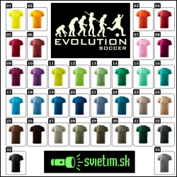 farebné svietiace tričko Evolúcia futbalu, vtipné tričká s potlačou