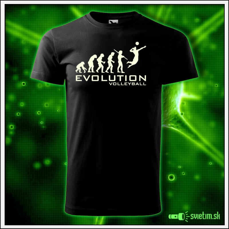 Svietiace unisex športové tričko Evolution Volleyball, čierne vtipné tričko darček pre volejbalistu