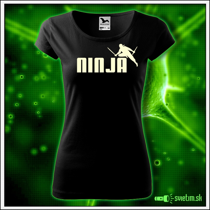 Svietiace dámske tričko Ninja, čierne vtipné tričko