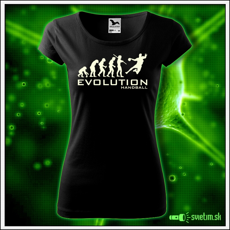 Svietiace dámske športové tričko Evolution Handball, čierne vtipné tričko pre hádzanárku