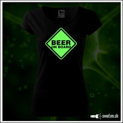 Dámske originálne čierne svietiace tričko s alkoholovým motívom s pivom