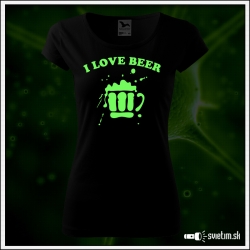 Dámske originálne čierne svietiace tričko s alkoholovým motívom s pivom