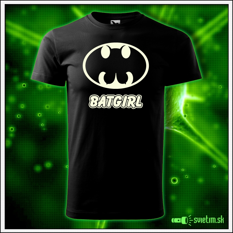 Svietiace unisex tričko Batgirl, čierne vtipné tričko