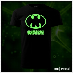 Originálne čierne svietiace tričko Batgirl ako paródia Batman