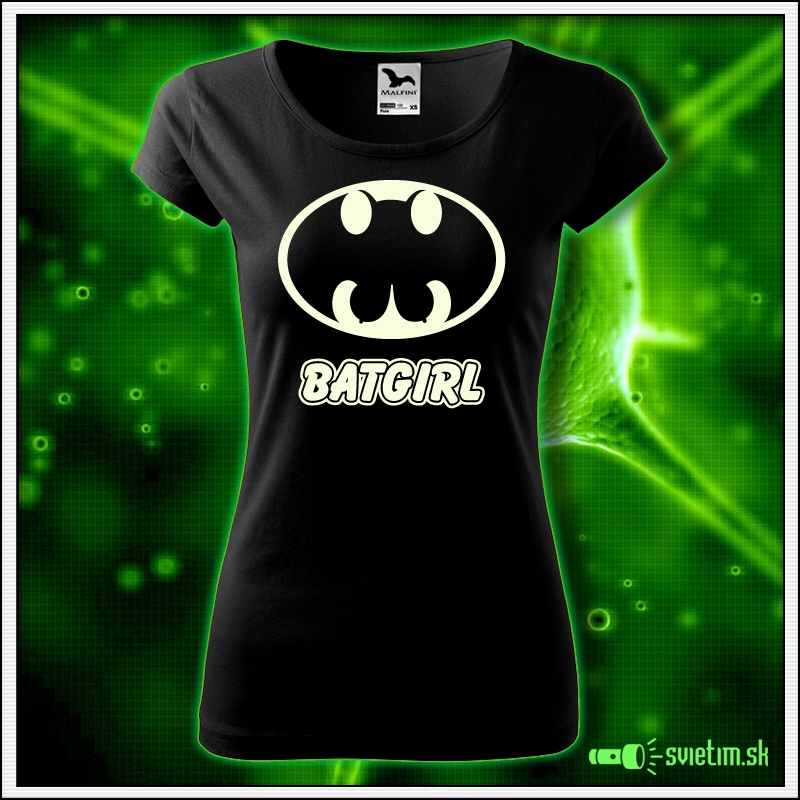 Dámske originálne čierne svietiace tričko Batgirl