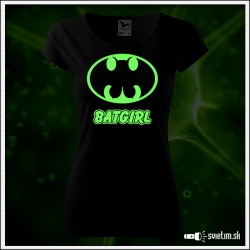 Svietiace dámske tričko Batgirl, čierne vtipné tričko