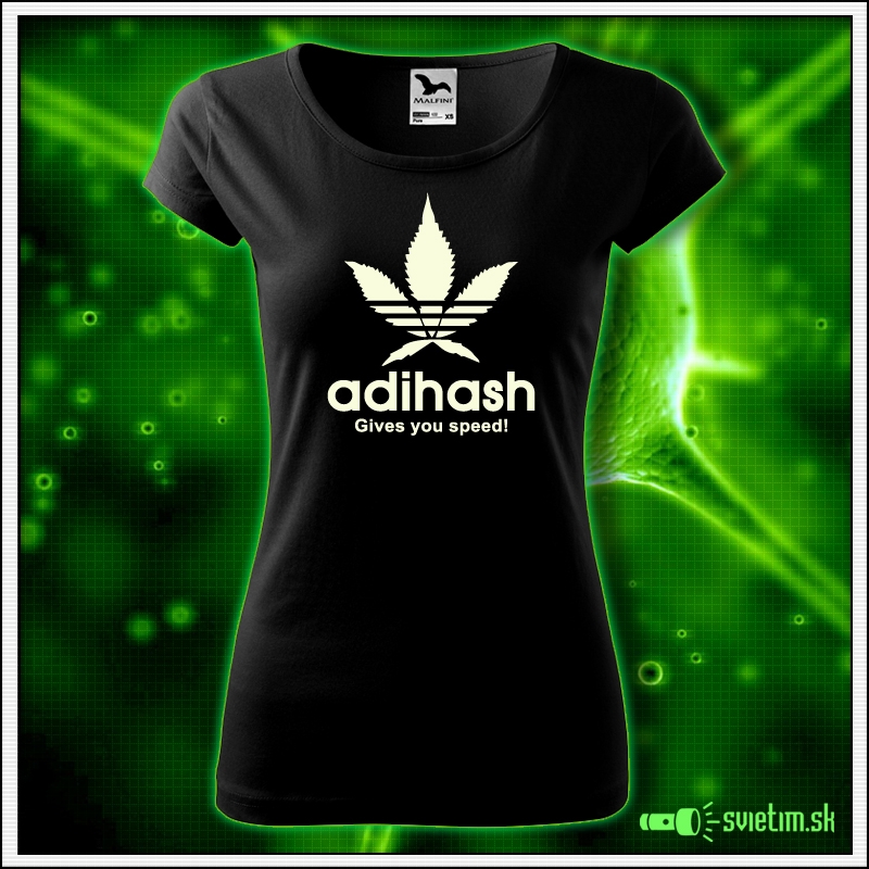 Dámske originálne čierne svietiace tričko Adihash Gives you speed!