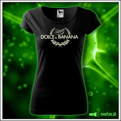 Dámske originálne čierne svietiace tričko Dolce & Banana paródia Dolce & Gabbana