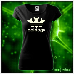 Svietiace dámske tričko Adidogs, čierne vtipné tričko