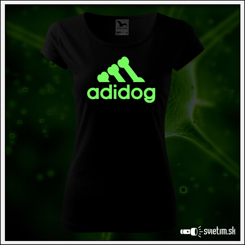 Dámske originálne čierne svietiace tričko Adidog paródia Adidas