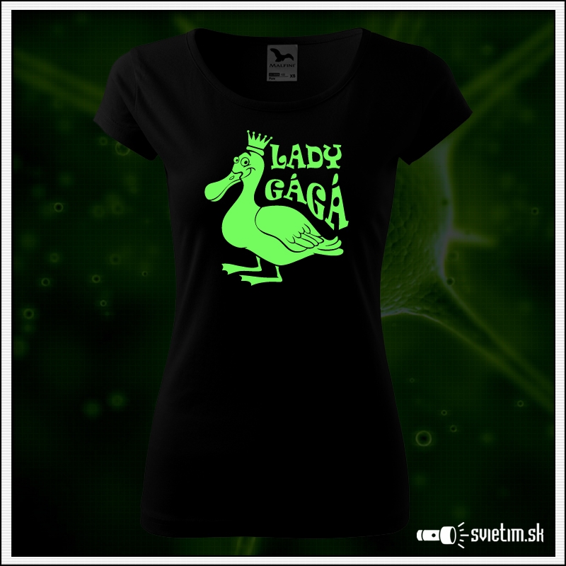 Dámske originálne čierne svietiace tričko Lady Gágá paródia Lady Gaga