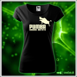 Svietiace dámske tričko Pumba hakuna matata, čierne vtipné tričko
